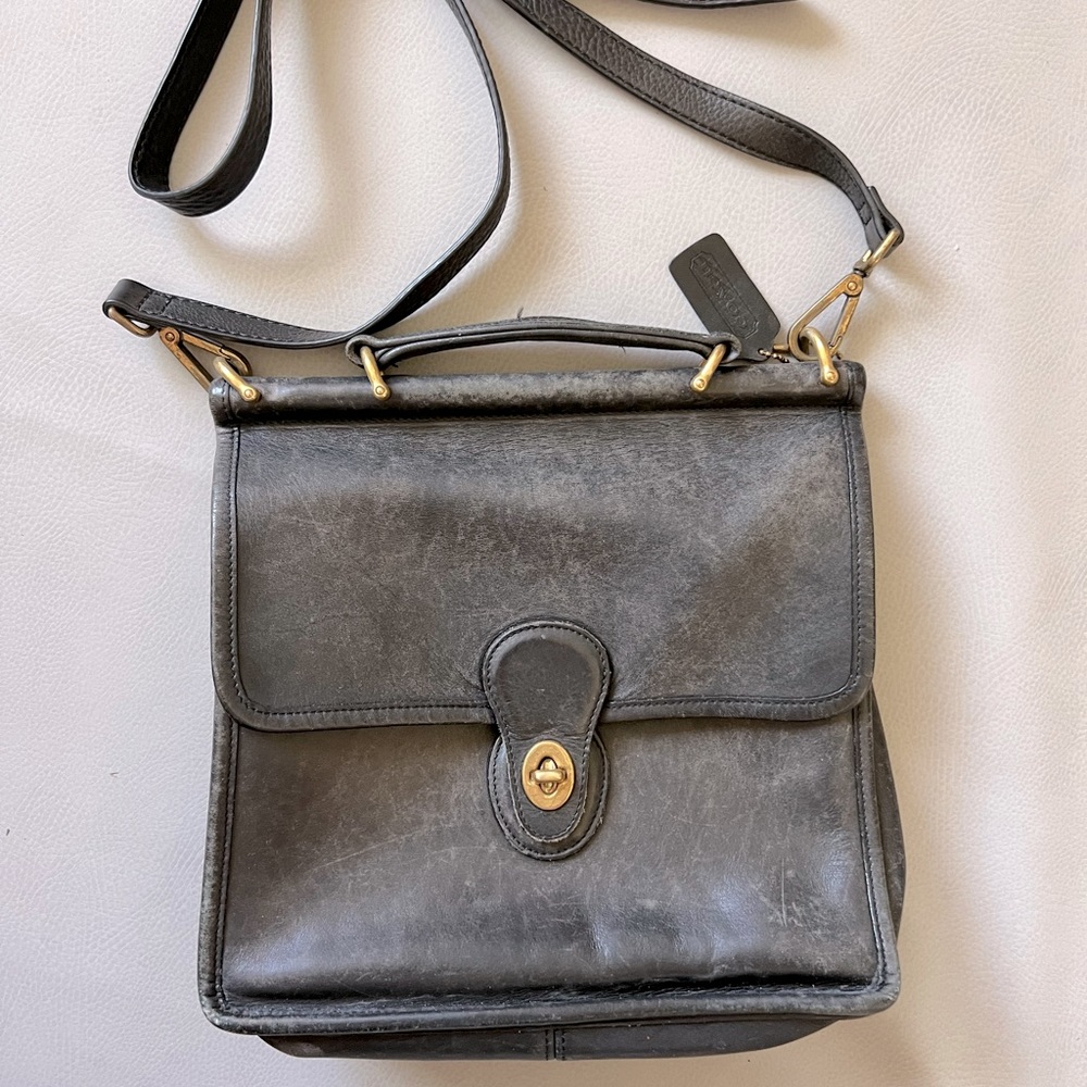 Vintage Coach Black Leather Saddlebag